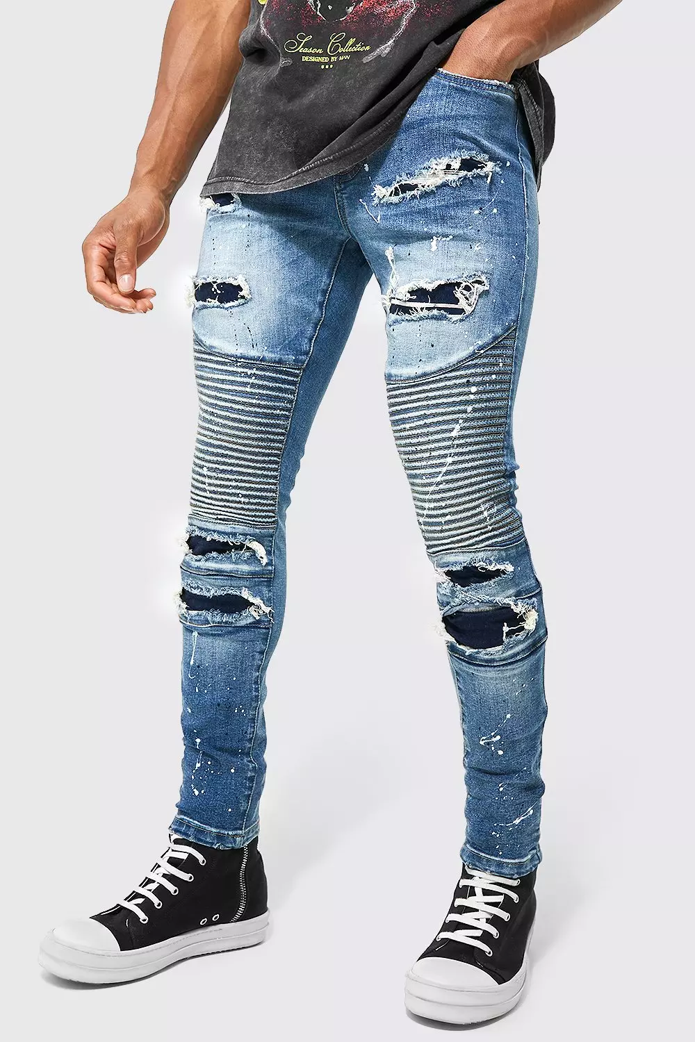 Mens super skinny deals biker jeans